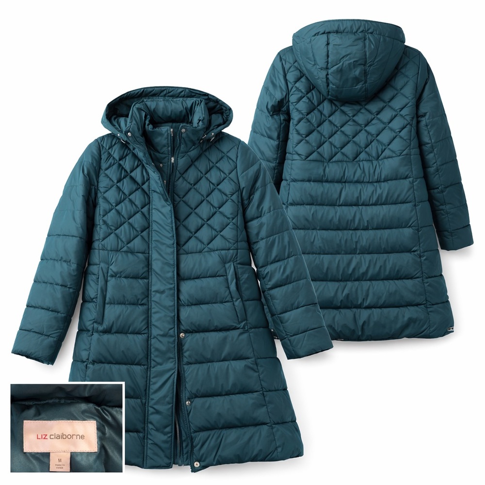 Liz Claiborne Teal Hooded Quilted Jacket